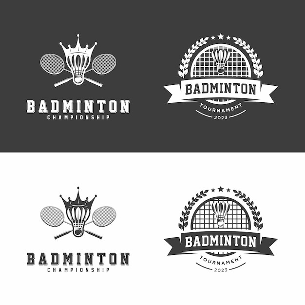 Set di emblemi badminton badge logo etichette ed elementi di design illustratio vettoriale