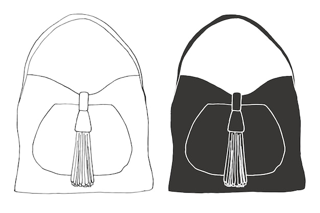 バッグのセット。白い背景で隔離のバッグ。スケッチスタイルのベクトルイラスト。