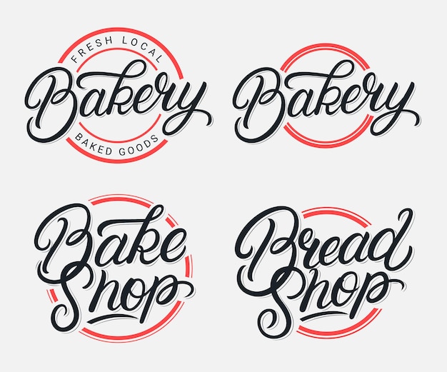 Set of bakery, bake shop and bread shop hand written lettering logo. modern calligraphy. vintage style.