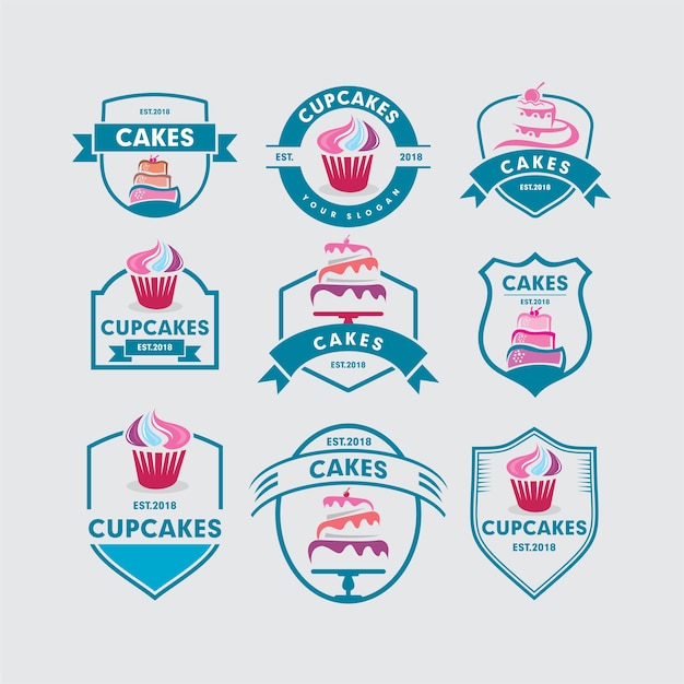 Set of bakery cake logo template