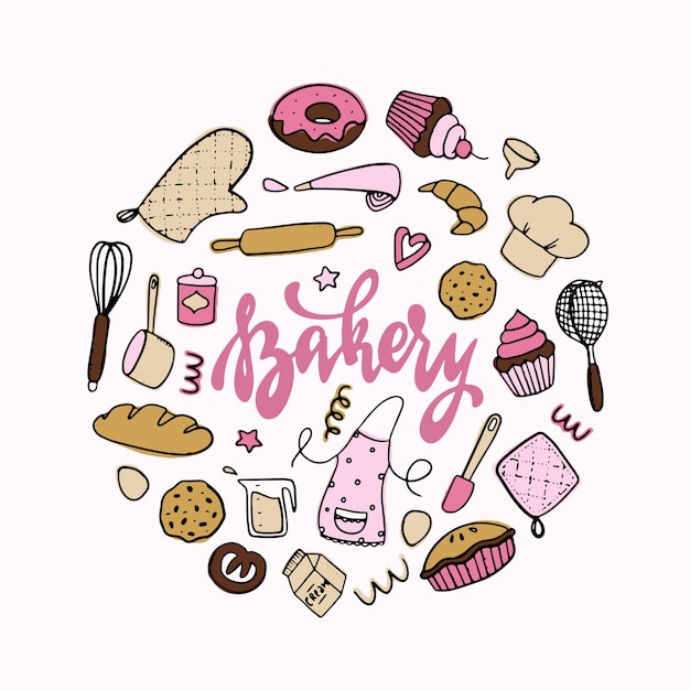 Vector set of bakery and cooking doodles