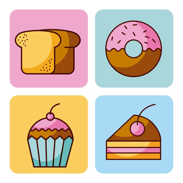 set of bakery dessert cupcake donut bread cake