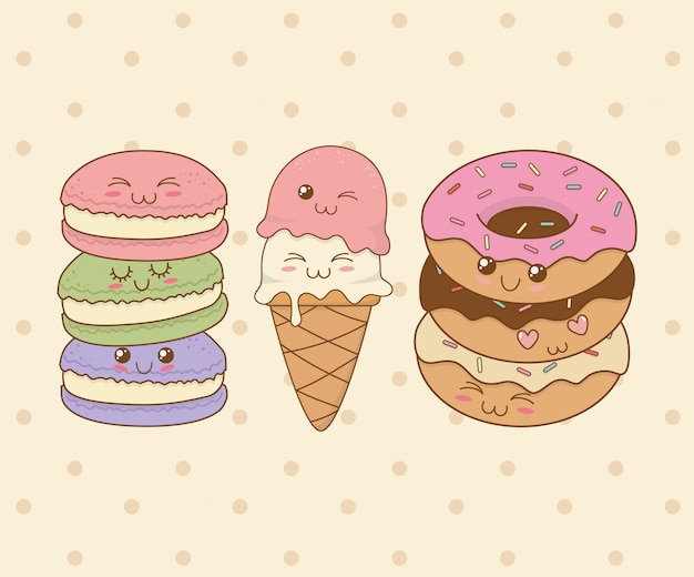 Set of bakery food kawaii characters