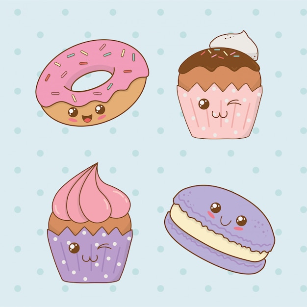 Set of bakery food kawaii characters