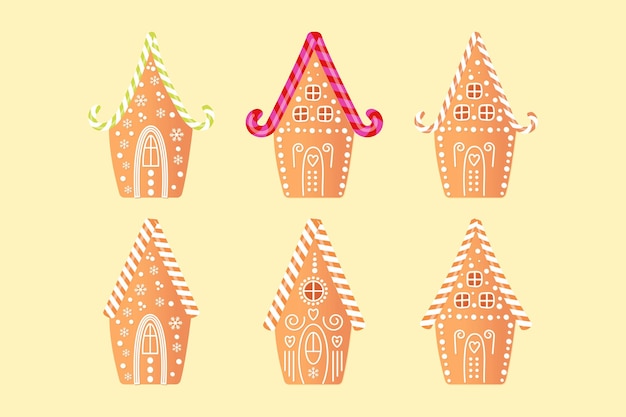 Set of bakery houses Christmas gingerbread cookies in the form of houses with candy decorations