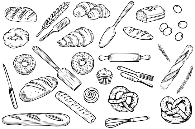 Vector set of bakery line elements icon vector