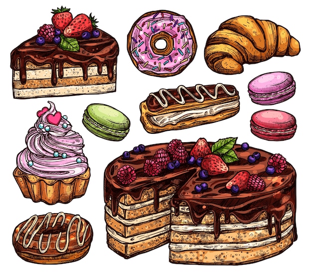 Vector set of bakery products and sweets