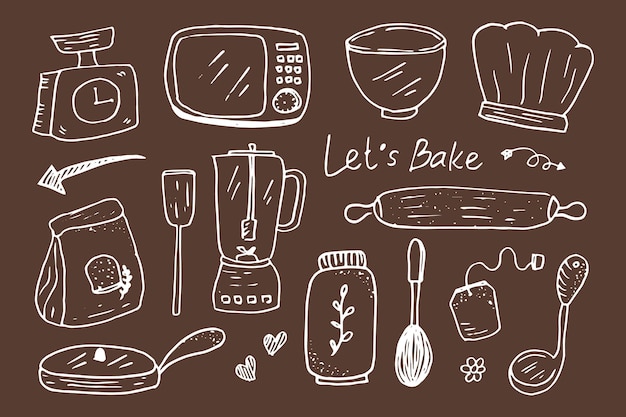 Vector a set of baking and cooking stuff doodle