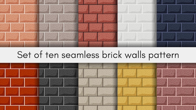 Set bakstenen muren van verschillende kleuren