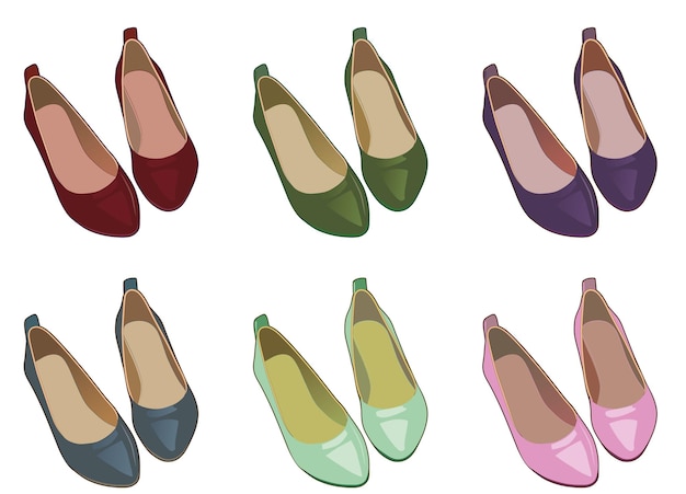 Set of ballet flats shoes slippers vector