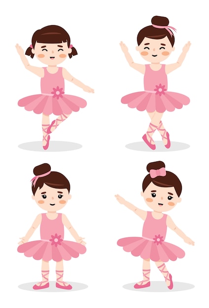 Set of ballet posses with little girls