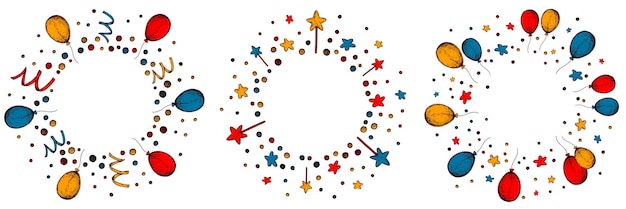 풍선 축제 프레임 세트 손으로 그린 생일 축하 디자인
