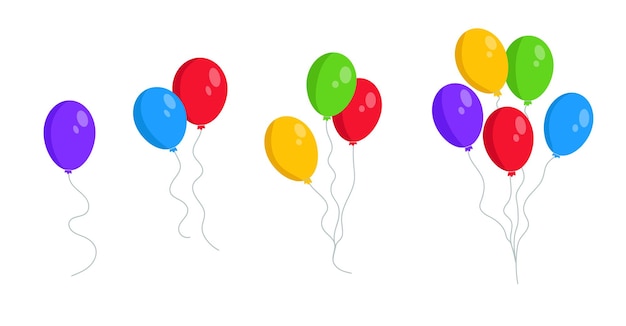 漫画のスタイルの風船のセット 誕生日の休日のイベントやパーティーの白い背景がある風船の束のベクトル イラスト