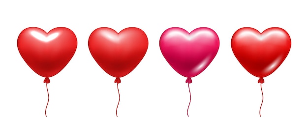 Vector set of balloons hearts red and pink balloons for valentines day vector clipart isolated on white