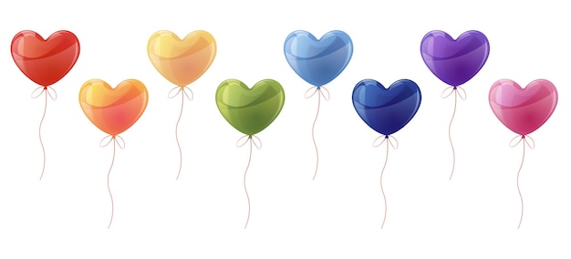 Set of balloons on isolated background cartoon style colorful helium balloons in the shape of a