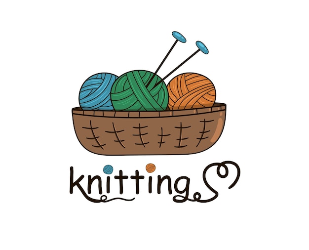 Set of balls of wool and knitting needles