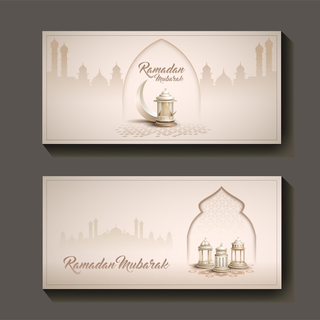 Set di banner design di biglietti di auguri islamici ramadan mubarak