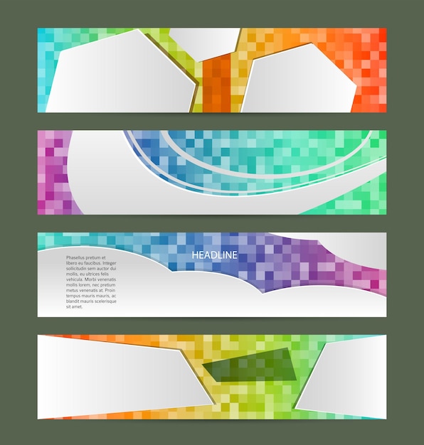 Vector set banner headline horizontal layout mosaic background01