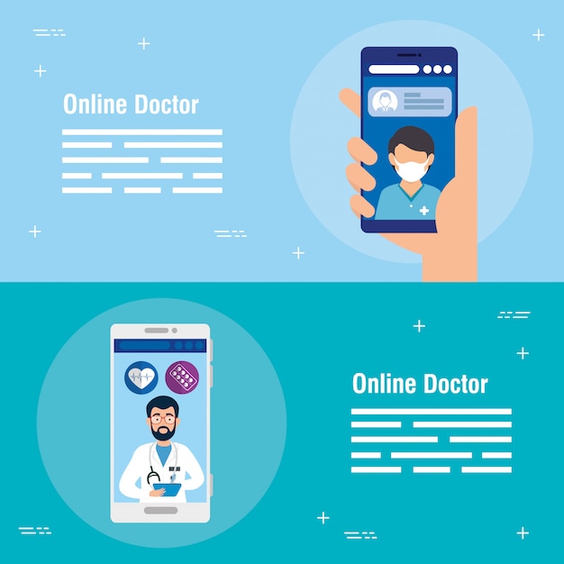 Set banner of medicine online technology