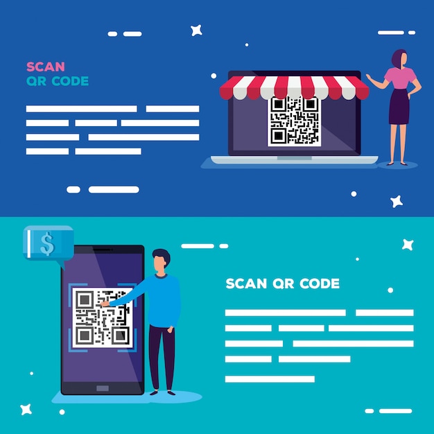 Вектор Установить баннер скан-кода qr