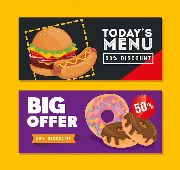 Vector set of banner offer delicious fast food
