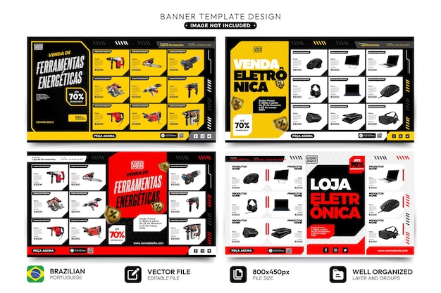 set di modelli di banner per catalogo prodotti con utensili