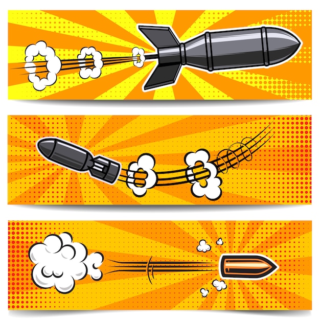 Vector set of banner templates with comic style bomb, bullet.  element for poster, card, flyer.  image