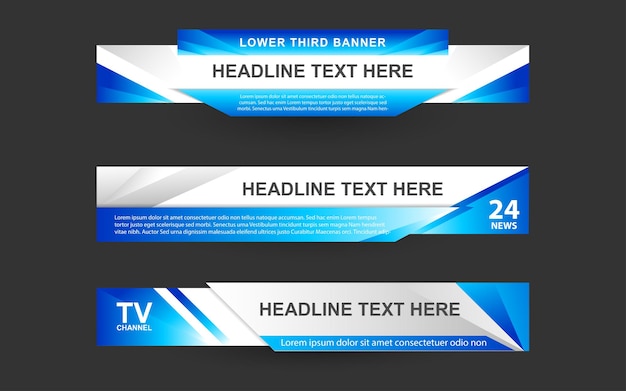 Вектор Установите баннеры и нижние трети для новостного канала синим и белым цветом
