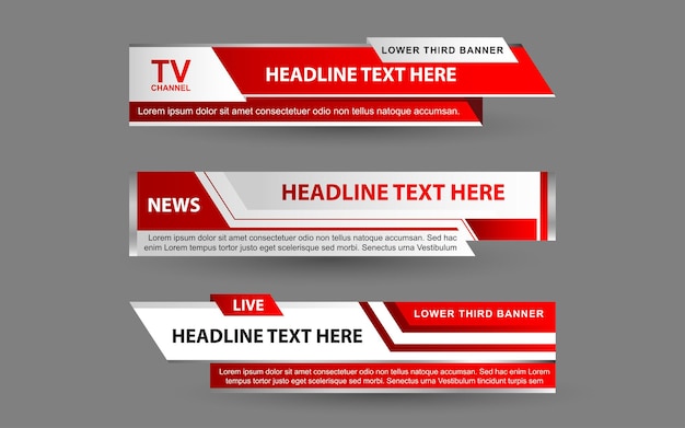 Установите баннеры и нижние трети для новостного канала с белым и красным цветом