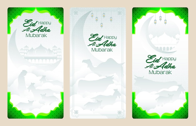 a set of banners for eid mubarak with a moon and stars on them