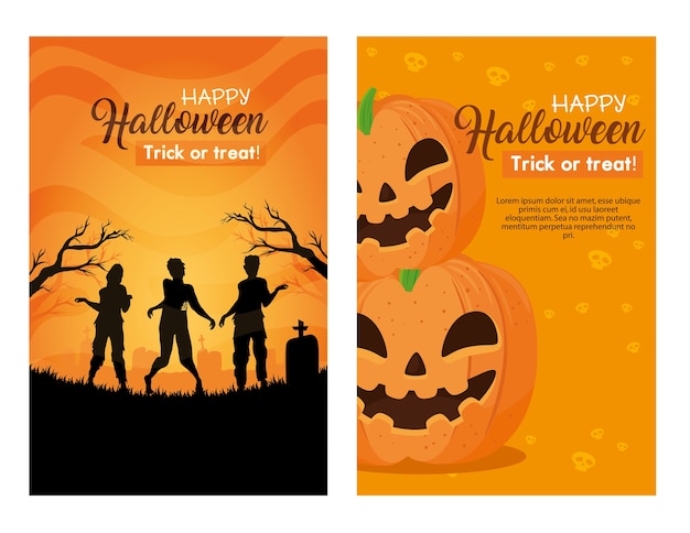 Set banners, happy halloween with decoration