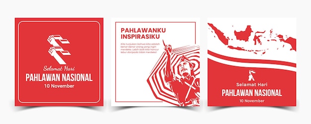 Set of banners Hari Pahlawan Nasional Indonesia design template for social media post