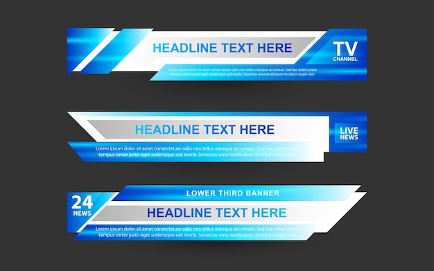 Set banners and lower thirds for news channel with blue and white color