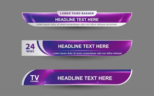 Set banners and lower thirds for news channel with purple and white color