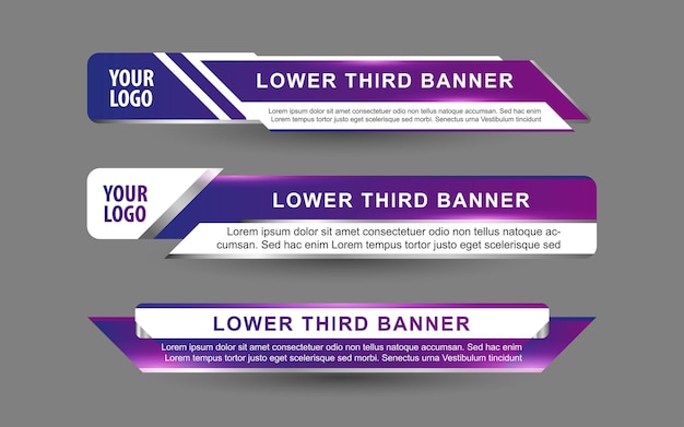 Set banners and lower thirds for news channel with purple and white color