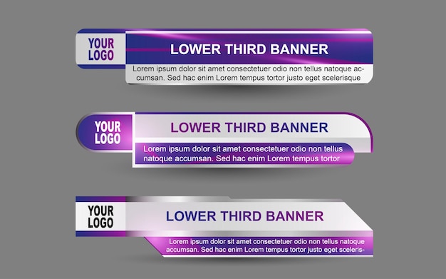 Set banners and lower thirds for news channel with purple and white color