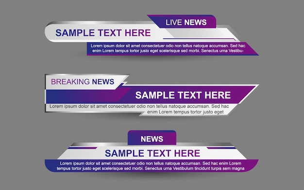 Set banners and lower thirds for news channel with purple and white