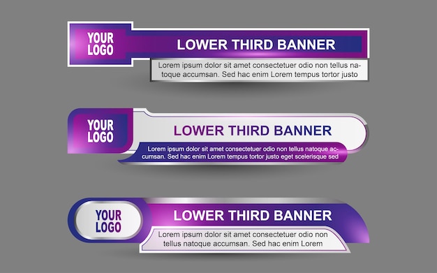 Set banners and lower thirds for news channel with purple and white