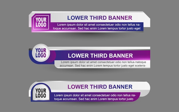 Set banners and lower thirds for news channel with purple and white