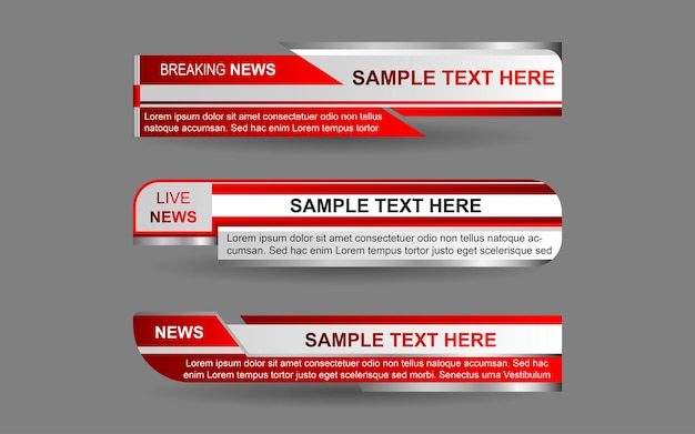 Vector set banners and lower thirds for news channel with red and white color