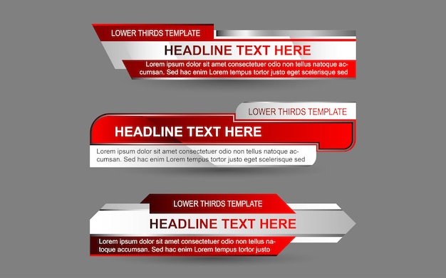 Vector set banners and lower thirds for news channel with red and white