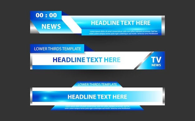 Set banners and lower thirds for news channel with white and blue color