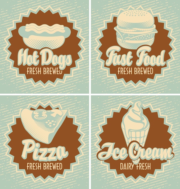 set banners met fastfoodpizza en ijs