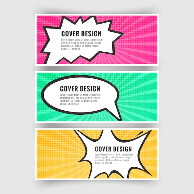 Vector set of banners in the style of pop art or comics collection