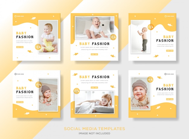 Set banners template baby fashion with yellow color for social media instagram post.