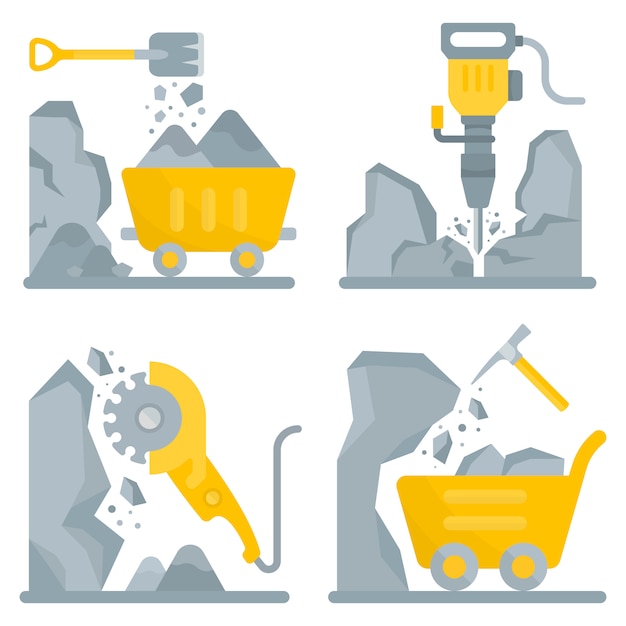 Set of banners of tools for working in the mine.