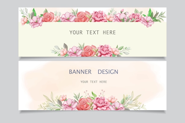 Vector set of banners with beautiful flower and leaves