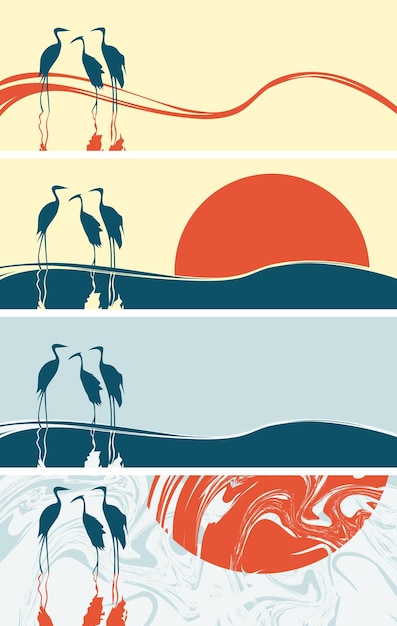 set of banners with flamingos