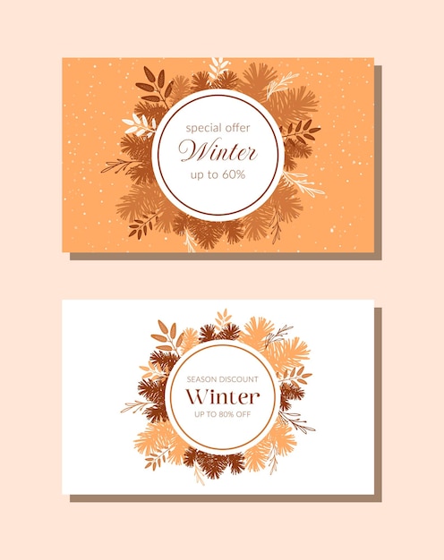 Set of banners with round text label for seasonal Winter sale.