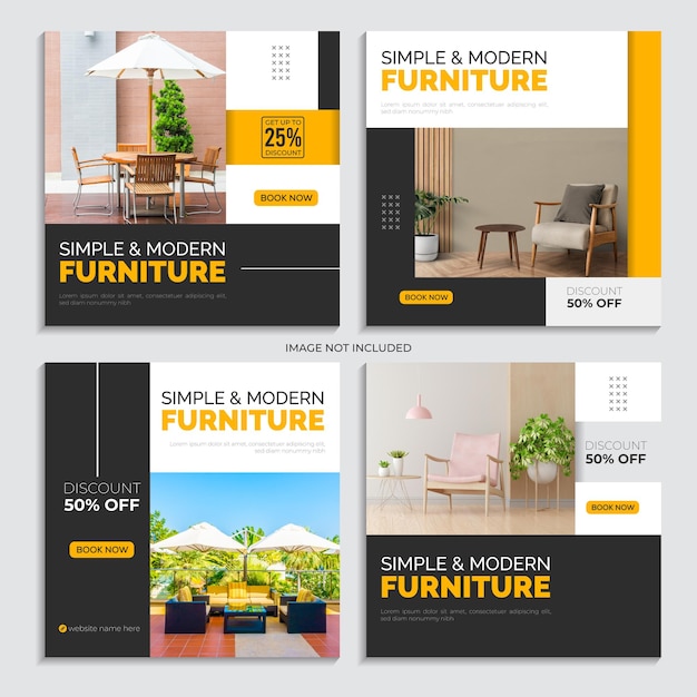 A set of banners with simple and modern furniture.